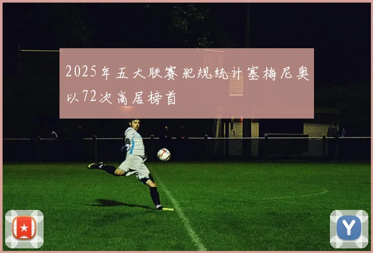 2025年五大联赛犯规统计塞梅尼奥以72次高居榜首